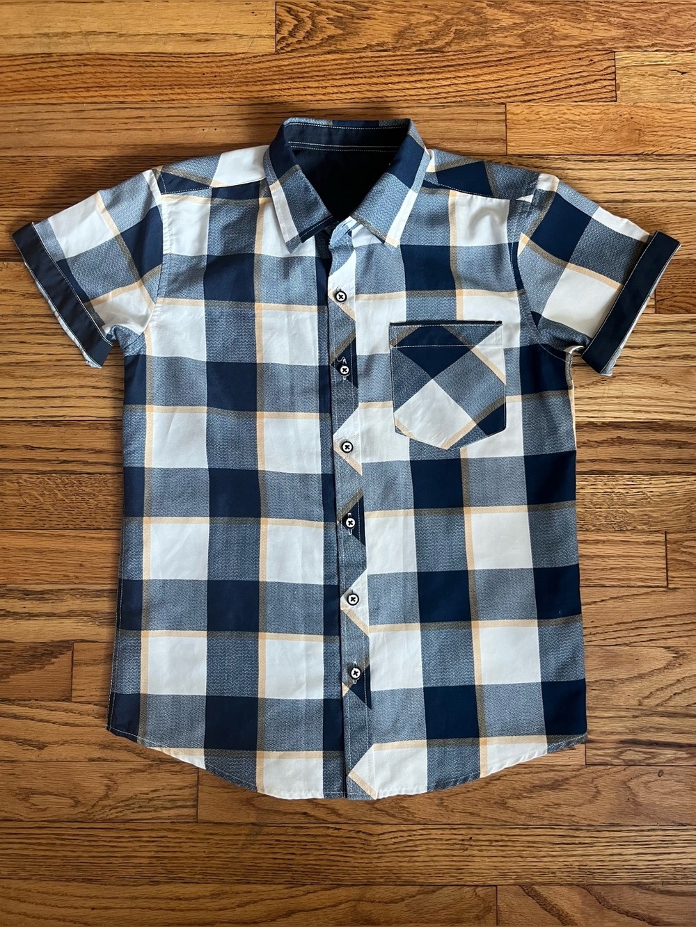 Nomad Boys Navy and White Plaid Short-Sleeve Button-Up Shirt Sz 8